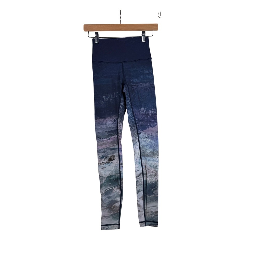 Lululemon Wunder Under HR Marble Print Leggings size 2‎ Blue/White/Gray
